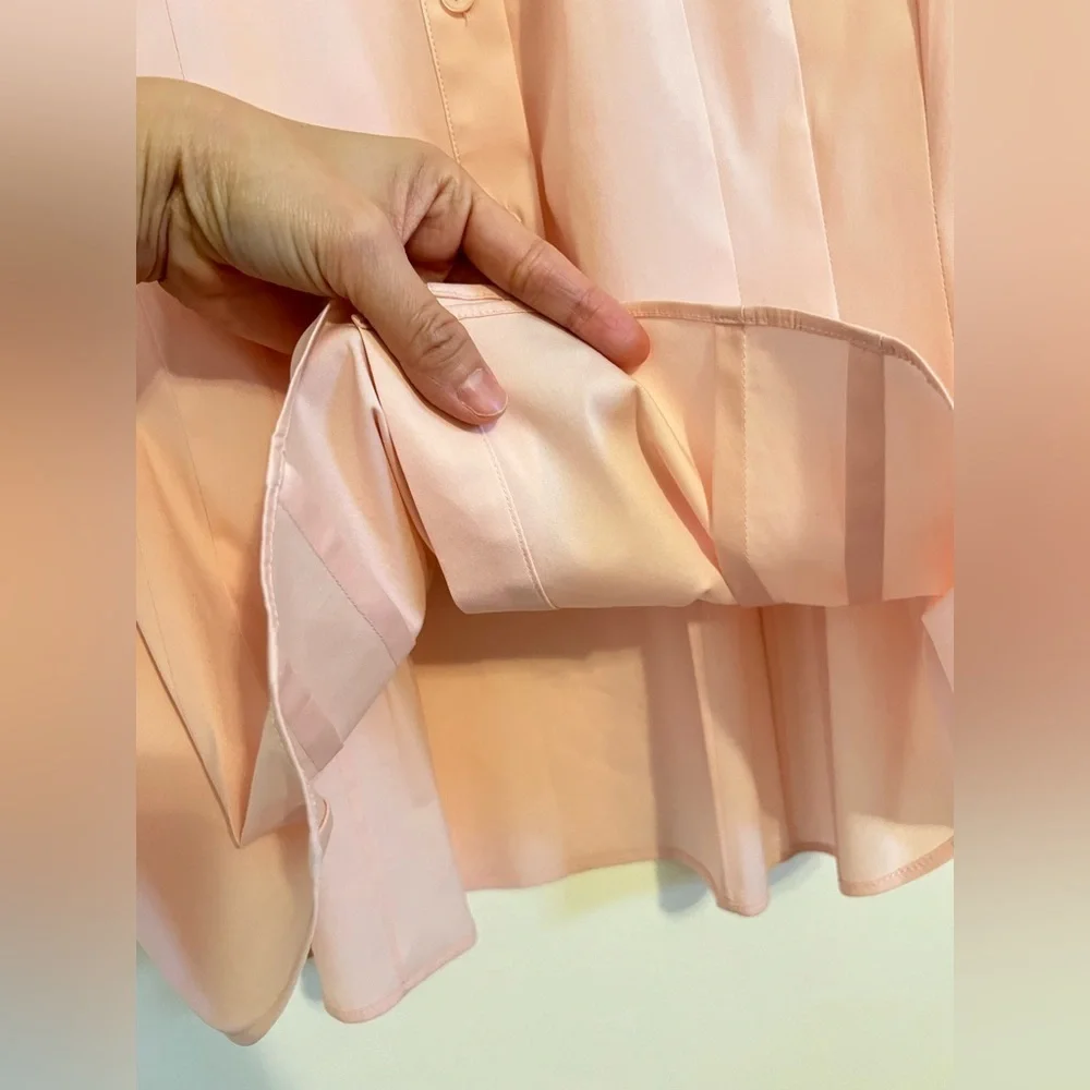 Lafayette 148 Designer Women Button Up Shirt sz 6 Peach Pleated Business Casual - Picture 11 of 16